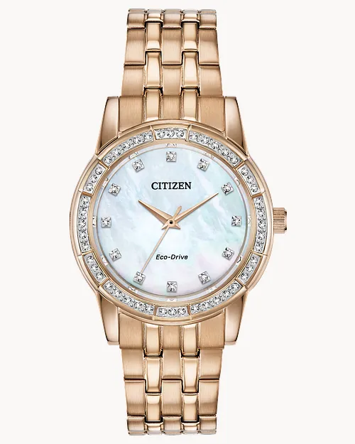 ★レア逆輸入★Citizen Silhouette Crystal Eco-Drive Watch Citizen Silhouette Crystal Eco-Drive Rose Gold White Dial